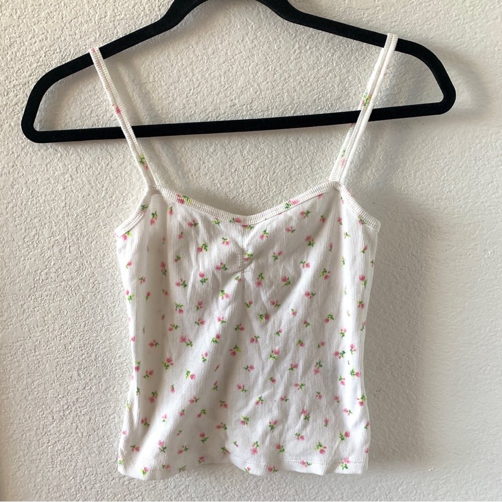 NWOT BP White and Pink Floral Rosette Ribbed Tank Top